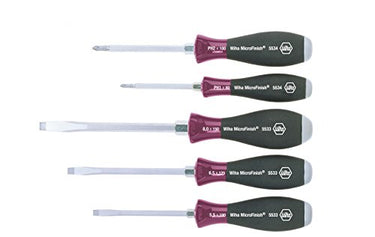 Wiha Schraubendreher Set MicroFinish (29138), 5 tlg., Schraubenzieher Satz, Schraubwerkzeug mit Stahlkappe, für feuchte und ölige Arbeitsumgebungen, für Handwerk und für Industrie 5533HK5 Schlitz/PH mit Schlagkappe im Sale